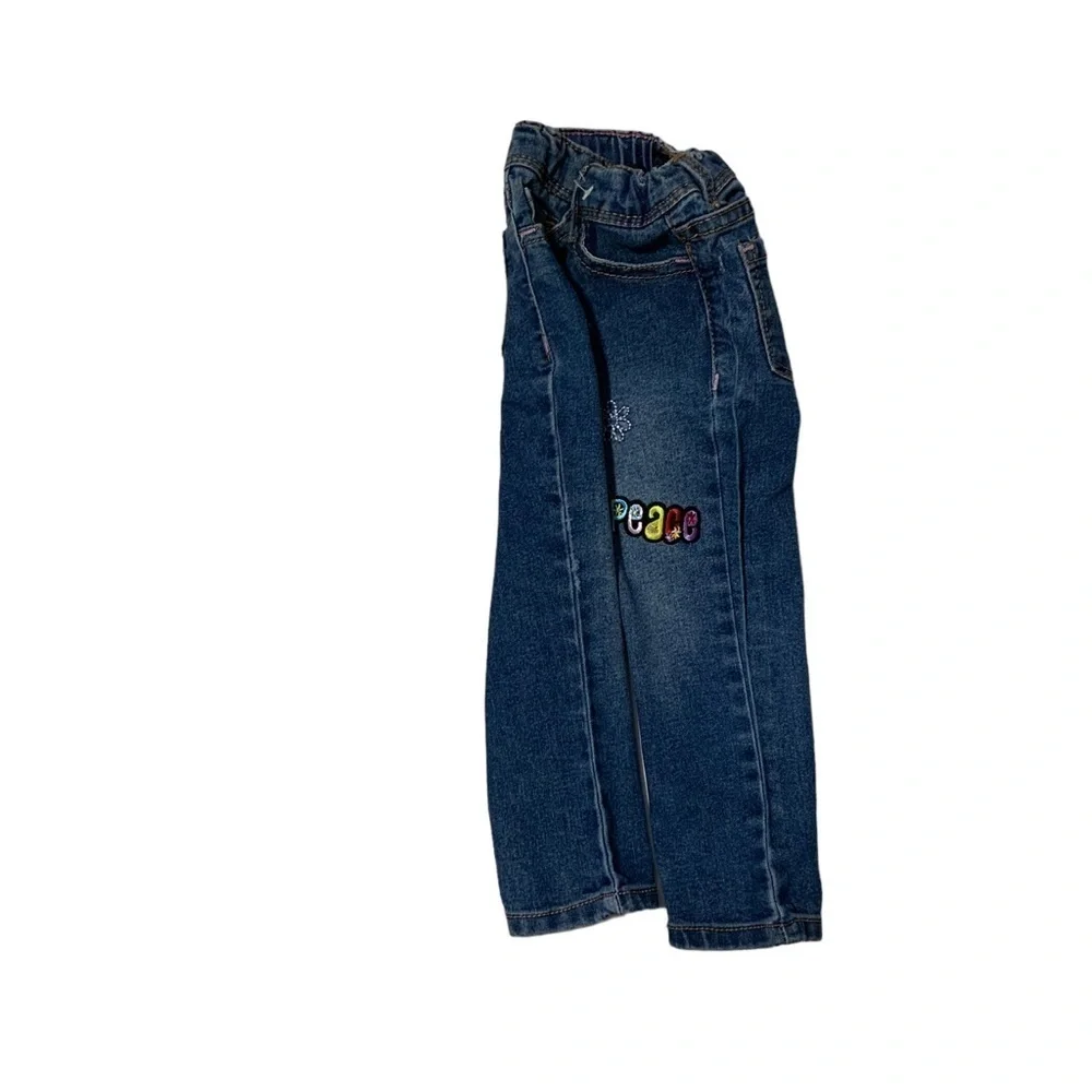 Jordache Jean Retro Hippie 60’s Distressed Dark Wash Embroidered Patches Girl 2T